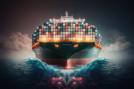 Cargo ship in the sea. Logistic concept. Generative AIの素材