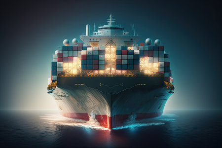 Cargo ship in the sea. Logistic concept. Generative AIの素材