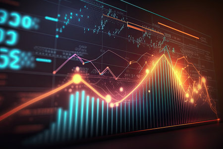 Business digital graph chart in stock trade market. Growth investment. Generative AIの素材