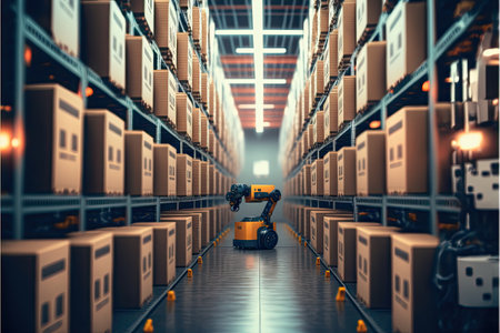 Robot or cybrog working in warehouse. Future Innovation. Generative AIの素材