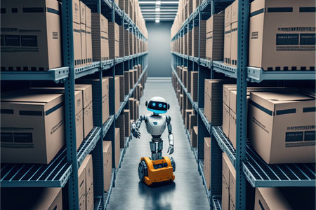 Robot or cybrog working in warehouse. Future Innovation. Generative AIの素材