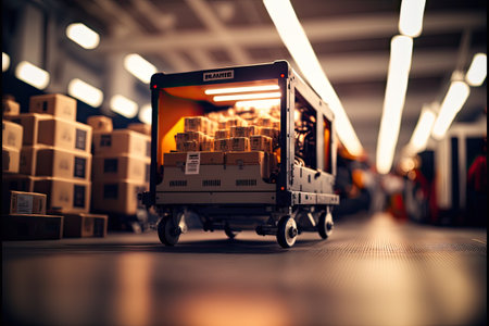 Robot or cybrog working in warehouse. Future Innovation. Generative AIの素材
