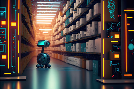 Robot or cybrog working in warehouse. Future Innovation. Generative AIの素材
