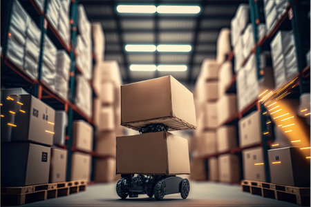 Robot or cybrog working in warehouse. Future Innovation. Generative AIの素材
