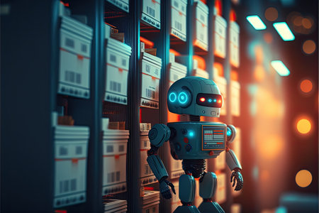 Robot or cybrog working in warehouse. Future Innovation. Generative AIの素材