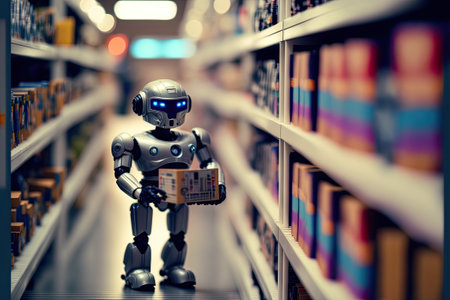 Robot or cybrog working in warehouse. Future Innovation. Generative AIの素材