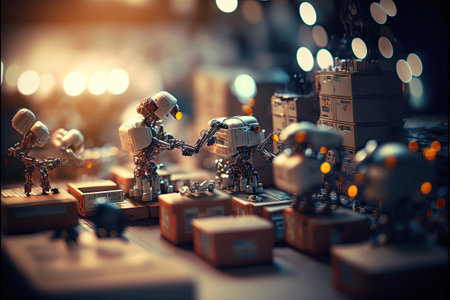 Robot or cybrog working in warehouse. Future Innovation. Generative AIの素材