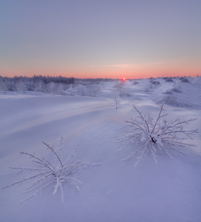 Fantastic evening landscape in a colorful sunlightの写真素材