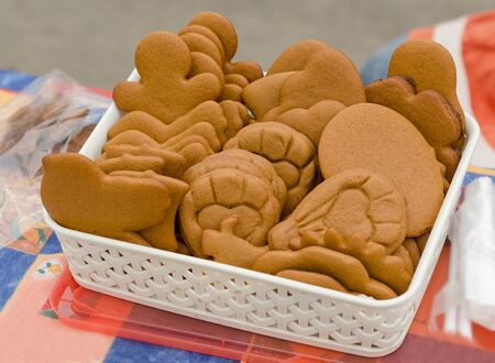 Plenty of fresh baked desserts for sale at country fair. Sweet food background. Bakery products. Hand madeの写真素材