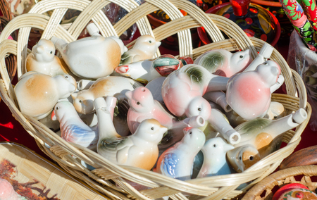 Whistles in shape of birds ceramic pottery.の写真素材