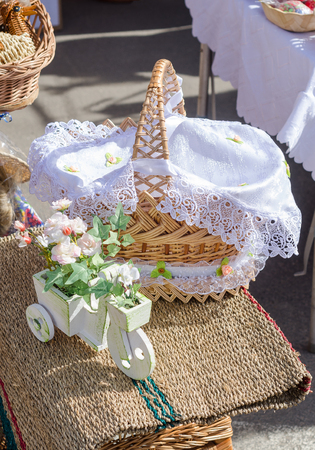 Woven baskets handmade at the agriculture fair.の写真素材