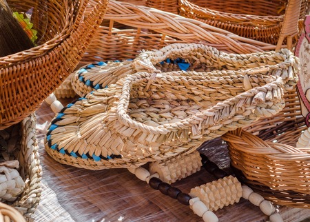 Braided sandals at the fair of artisans. Russiaの写真素材