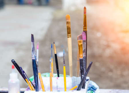 Colorful brush close up on the street.の写真素材