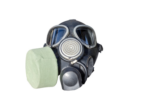 Two military rubber elastic gas masks isolated on white background.の写真素材