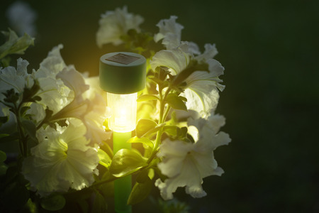 garden lights with solar battery. Closeup shotの写真素材