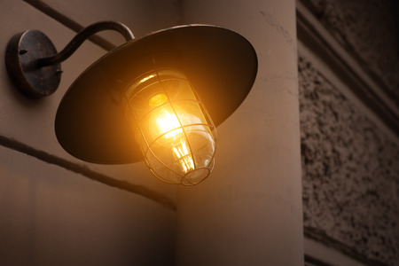 Antique garden lights with solar battery. Closeup shotの写真素材