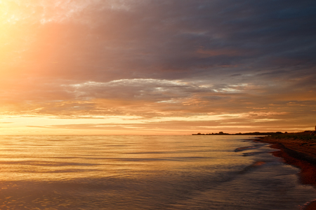 Majestic summer sunset over the Chudskoy lake. Estonia.の写真素材