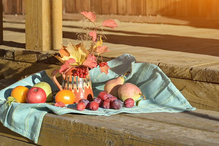 Composition with assorted raw organic fruits and vegetablesの写真素材