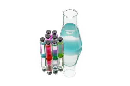 Laboratory glassware with samples on white background.の写真素材