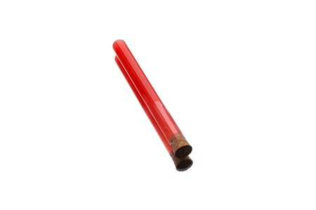 Test tube with blood sample isolated on white with wooden cork.の写真素材