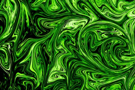 Liquify Abstract Pattern With UFO Green And Black Graphics Color Art Form. Digital Background With Liquifying Poisonous UFO Green Flowの写真素材