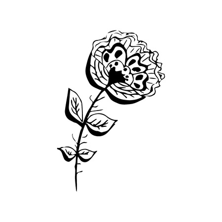Engraved hand drawn illustrations of abstract flower isolated on white. Hand drawn vector flower.のイラスト素材