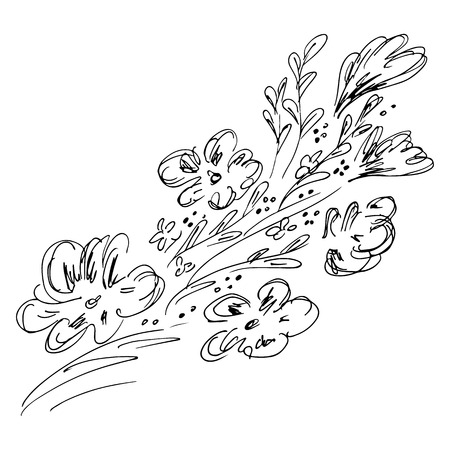 Engraved Vector Hand Drawn Illustrations Set Of Abstract Flowers Isolated on White. Hand Drawn Sketch of a Flowers.のイラスト素材