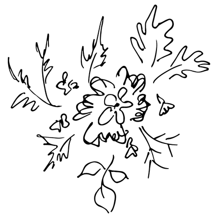 Hand Drawn Vector Illustrations Of Abstract Set of Flowers Isolated on White. Hand Drawn Sketch of a Flowers.のイラスト素材
