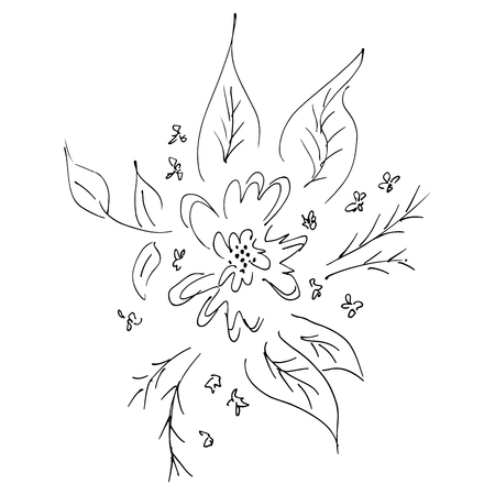 Hand Drawn Vector Illustrations Of Abstract Set of Flowers Isolated on White. Hand Drawn Sketch of a Flowers.のイラスト素材