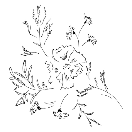 Hand Drawn Vector Illustrations Of Abstract Set of Flowers Isolated on White. Hand Drawn Sketch of a Flowers.のイラスト素材