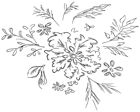 Hand Drawn Vector Illustrations Of Abstract Set of Flowers Isolated on White. Hand Drawn Sketch of a Flowers.のイラスト素材