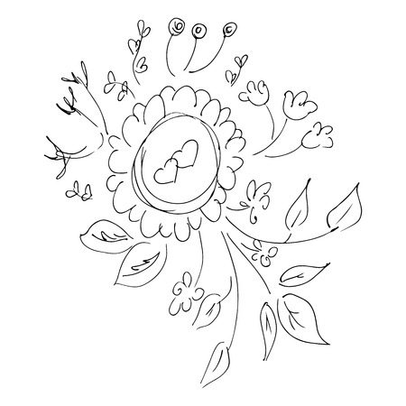 Hand Drawn Vector Illustrations Of Abstract Set of Flowers Isolated on White. Hand Drawn Sketch of a Flowers.のイラスト素材