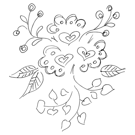 Hand Drawn Vector Illustrations Of Abstract Set of Flowers Isolated on White. Hand Drawn Sketch of a Flowers.のイラスト素材