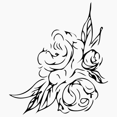 Hand Drawn Vector Illustrations Of Abstract Peony Flower Isolated on Gray. Floral Design Elements For Invitations, Greeting Cards, Posters, Blogs. Hand Drawn Sketch of a Flowersのイラスト素材
