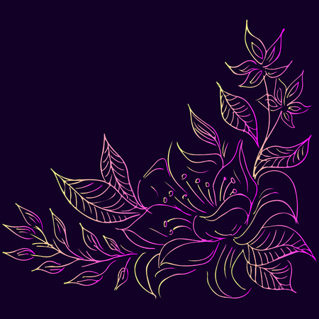 Hand Drawn Vector Illustrations Of Abstract Violet, Yellow and Pink Flowers. Hand Drawn Sketch of a Flowersのイラスト素材