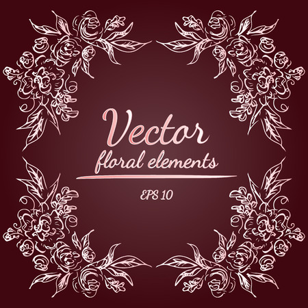 Wreath of roses or peonies flowers and branches with Rustic Red, brown, chocolate and Pale Pink colors. Floral Frame Design Elements For Invitations, Greeting Cards, Posters. Hand drawn illustration.のイラスト素材