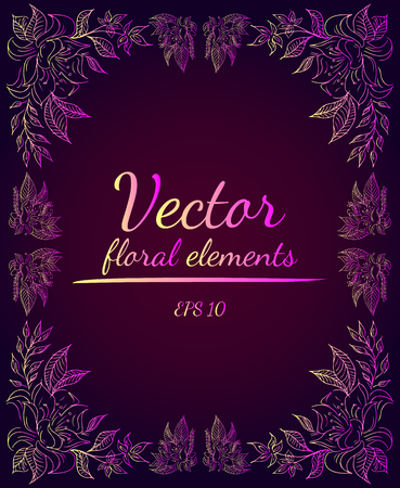 Wreath of roses or peonies flowers branches with violet, yellow and pink colors. Floral Frame Design Elements For Invitations, Greeting Cards, Posters, Blogs. Hand drawn vector illustrationのイラスト素材