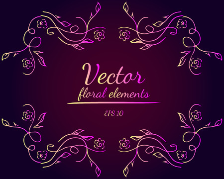 Wreath of roses or peonies flowers and branches with violet, yellow and pink colors. Floral Frame Design Elements For Invitations and Greeting Cards. Hand drawn vector illustration. Line art. Sketchのイラスト素材