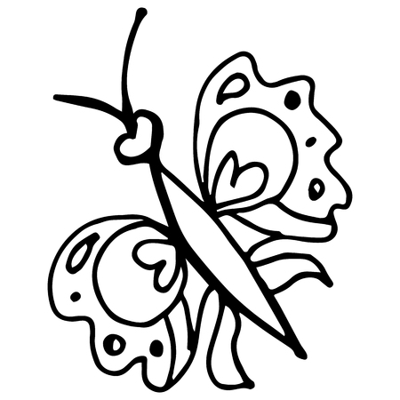 Flying butterfly continuous line drawing element isolated on white background for logo or decorative element.  illustration of animal form in trendy outline style.の写真素材