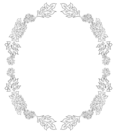 Wreath of black roses or peonies flowers and branches isolated of white. Foral frame design elements for invitations, greeting cards, posters, blogs.の写真素材