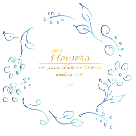 Wreath of roses or peonies flowers with violet, yellow and pink colors. Floral Frame design elements for your wedding invitation and greeting card. Hand drawn vector illustration. Line art. Sketchのイラスト素材