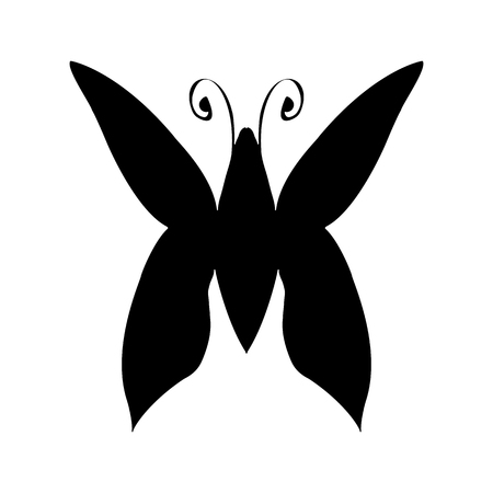 Abstract vector illustration of hand drawn butterfly silhouette isolated on white background. Ink drawing, graphic style. Sketch.のイラスト素材