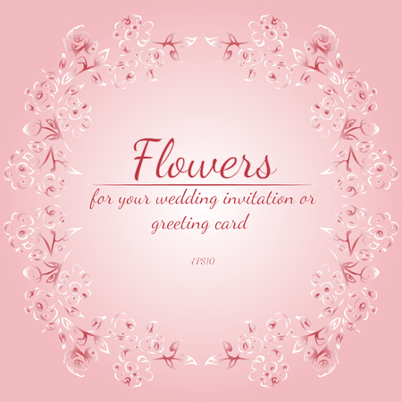 Wreath of roses or peonies flowers. Floral frame design elements for your wedding invitation and greeting card. Hand drawn vector illustration. Sketch.の写真素材