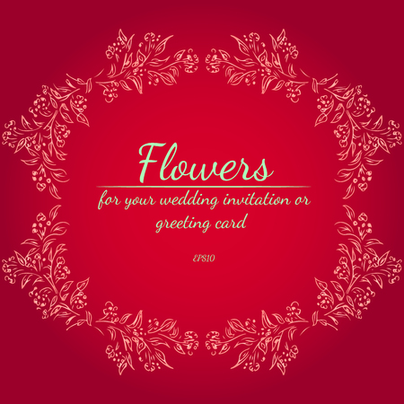 Wreath of roses or peonies flowers. Floral frame design elements for your wedding invitation and greeting card. Hand drawn vector illustration.の写真素材