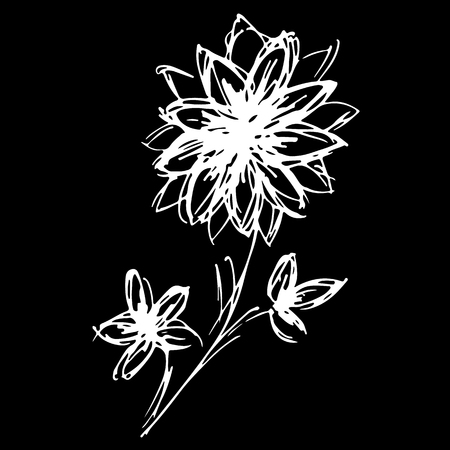 Abstract wildflower outline icon isolated on black background. Creative luxury fashion logotype concept icon. Hand Drawn vector illustration. Wildflower logo. Sketch.のイラスト素材