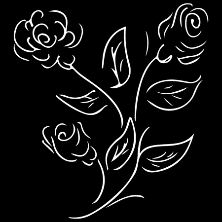 Abstract hand drawn rose flower isolated on black background. Rose flower vector outline icon. Line art.のイラスト素材