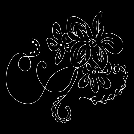Abstract wildflower outline icon isolated on black background. Hand Drawn vector illustration. Line art. Sketch.のイラスト素材