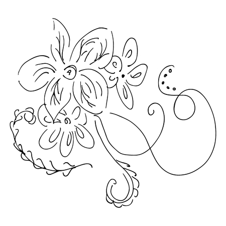 Abstract wildflower outline icon isolated on white background. Hand Drawn vector illustration. Line art. Sketch.のイラスト素材