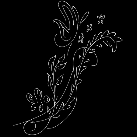 Abstract wild flowers outline icon isolated on black background. Hand Drawn vector illustration. Line art. Sketch.のイラスト素材