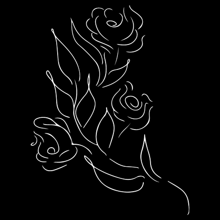 Abstract hand drawn rose flower isolated on black background. Rose flower vector outline icon. Line art. Sketch.のイラスト素材